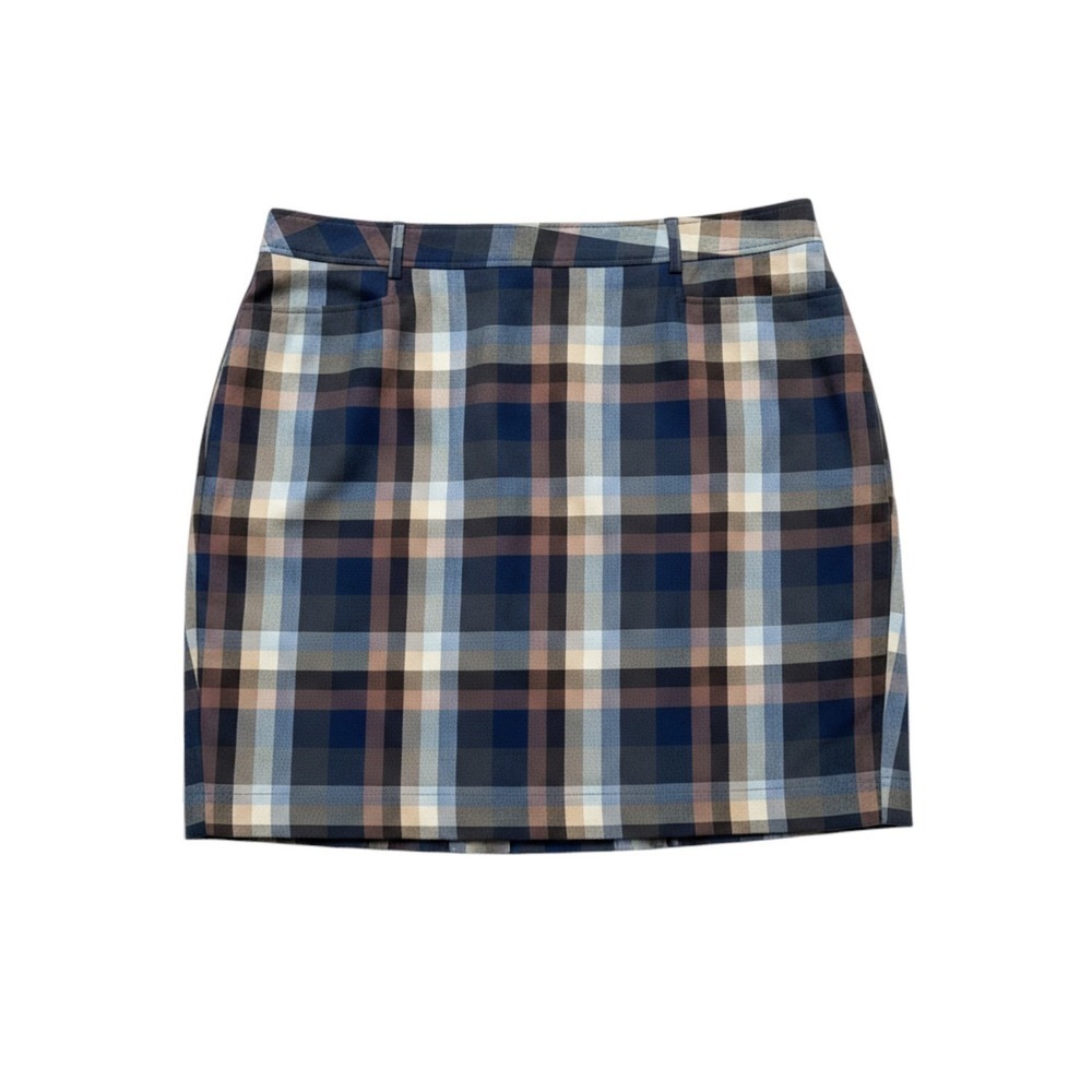 Roz & Ali Womens Plaid Mini Skirt Blue Brown Checkered Career Size 22W